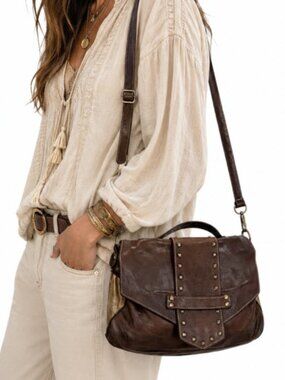 Constanza Rota Brown Leather Studded Crossbody Bag Italian Adjustable straps